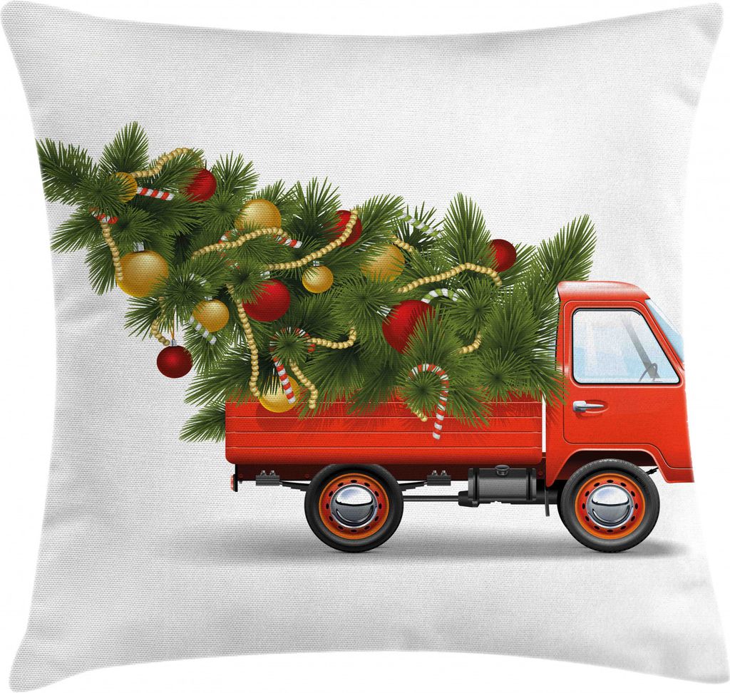 ABAKUHAUS Weihnachten Kissenbezug, Weihnachten LKW und Baum, Waschbar mit Reißverschluss Kissenhülle mit Farbfesten Klaren Farben Beidseitiger Dr...