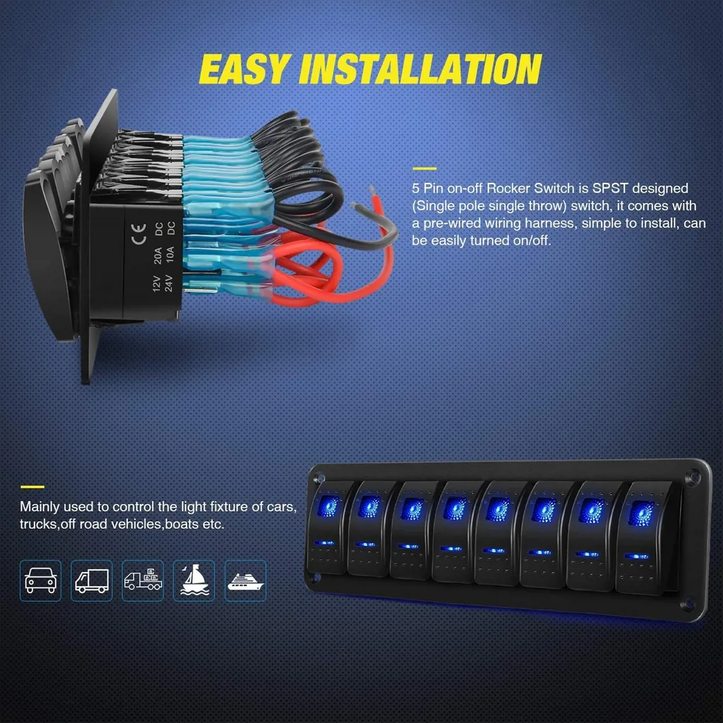 Panneau interrupteur 8 positions avec protection surcharge et LED - 5