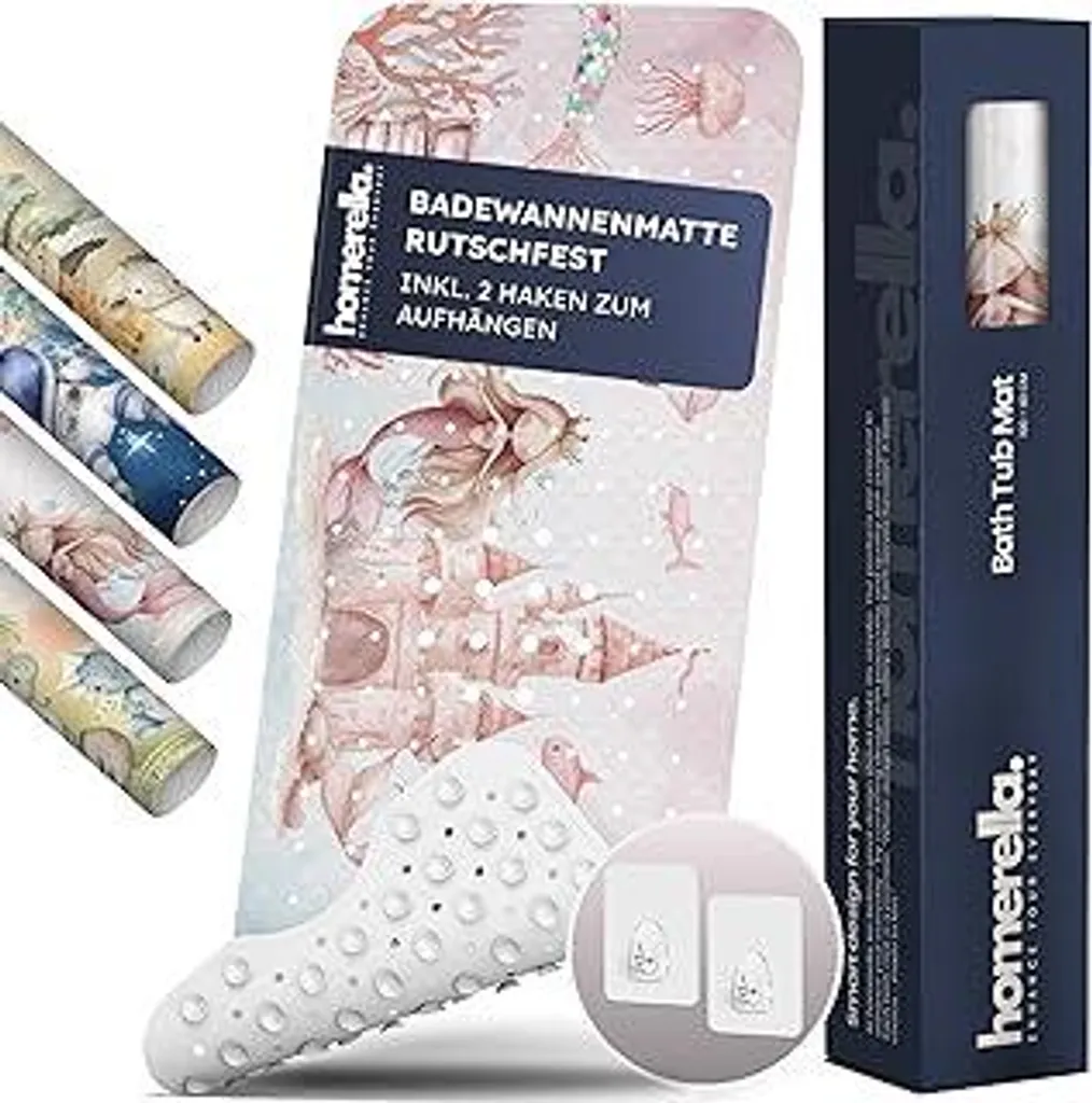 Homerella Tappetino Antiscivolo Vasca Bambini 100x40 cm con Ganci