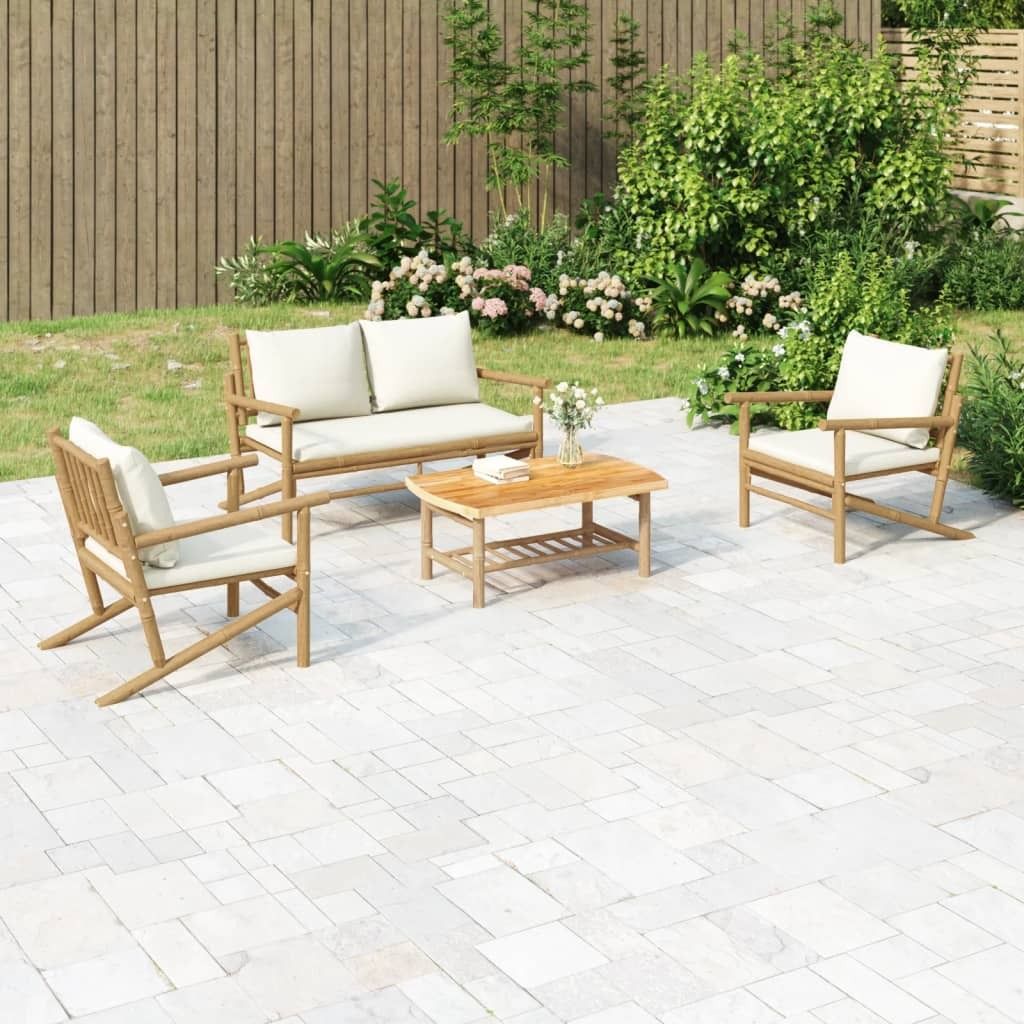 Maison Exclusive - 4-tlg. Garten-Lounge-Set mit Cremeweißen Kissen Bambus