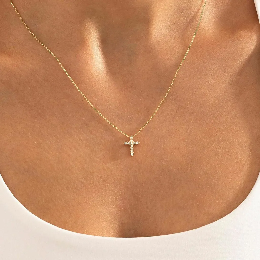 Collier Plaqué Or 14K Double Chaîne Croix EVALICTING Anti-Ternes - 3