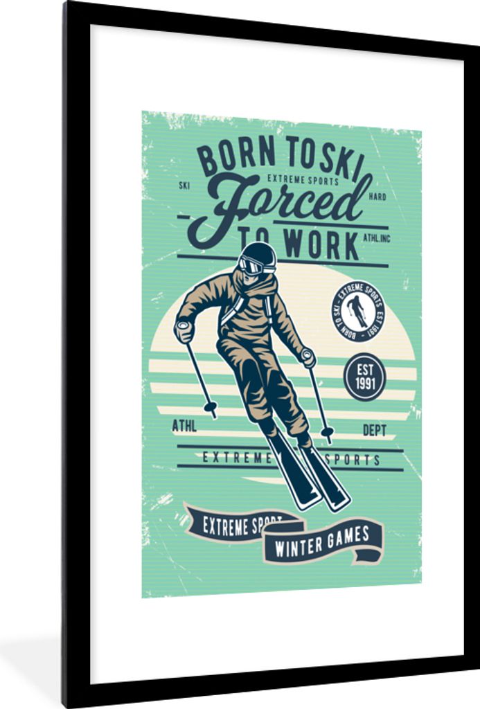 MuchoWow MuchoWow Gerahmtes Poster Ski - Skianzug - Wintersport - Vintage 60x90 cm - Poster mit zchwarzem Bilderrahmen - Dekoration - Wandposte...