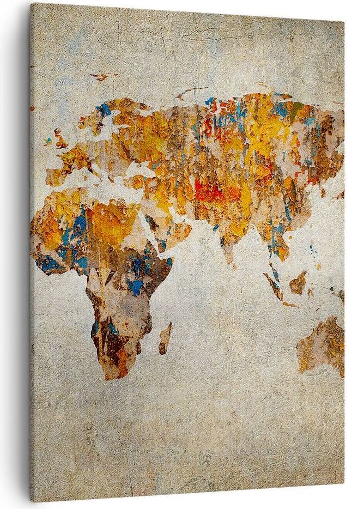 Bild auf Leinwand - Leinwandbild - Einteilig - Welt Karte Kontinente Geographie - 50x70cm - Wand Bild - Wandbilder - Leinwanddruck - Wanddekoration...