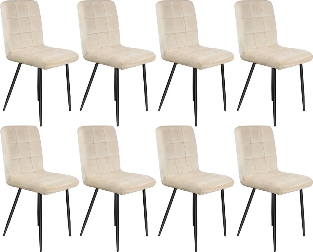 8er Set Esszimmerstühle Küchenstuhl Polsterstuhl Sitzfläche aus Samt mit Rückenlehne für Küche Esszimmer Beige