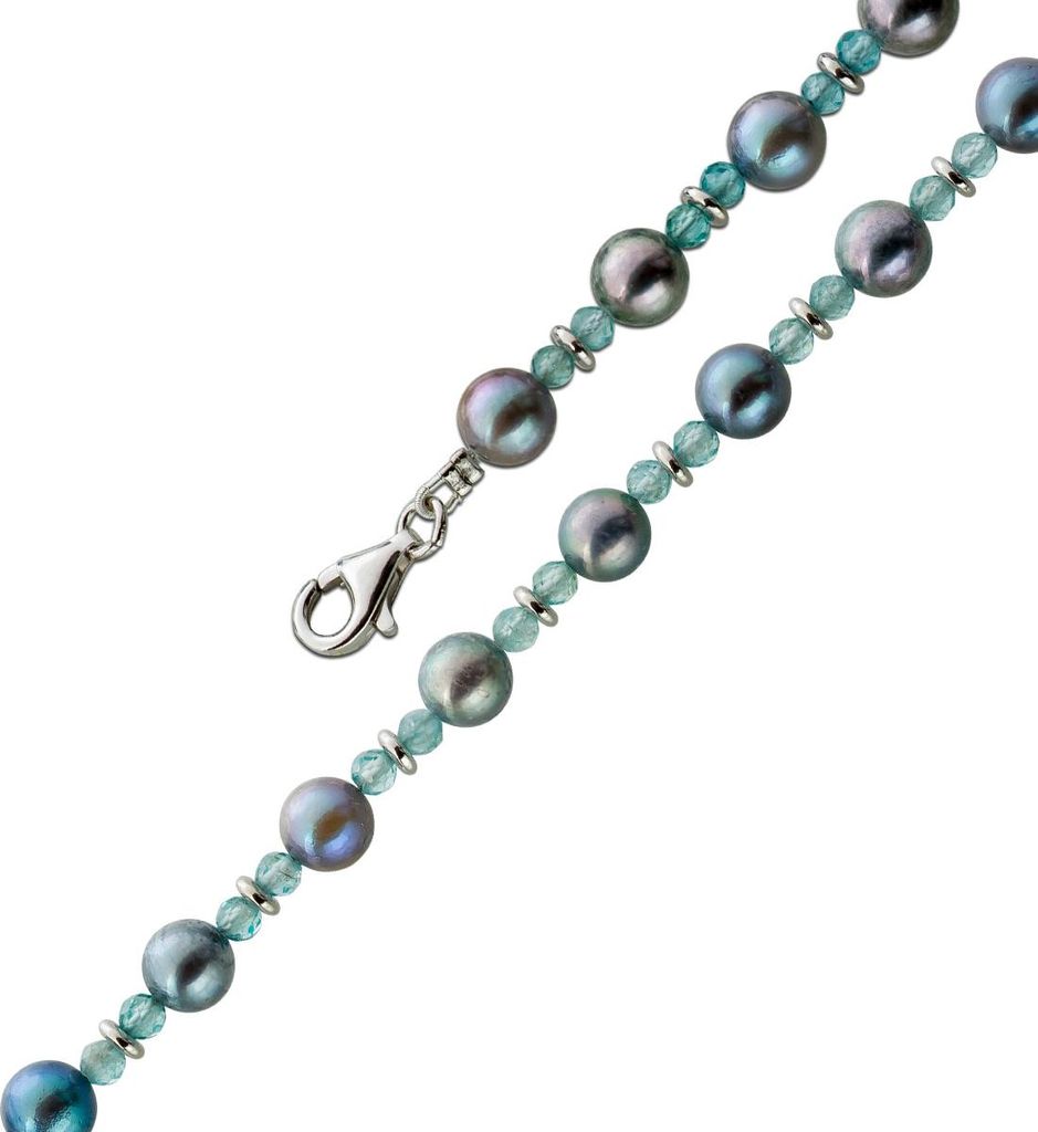 Perlenkette 47cm Akoyaperlen Natur Aquamarin Silber 925 47