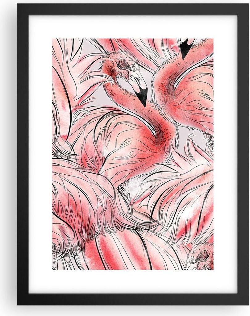 Gerahmtes Poster - Schwarzer Rahmen - Flamingo Pink Exotik Produktbild 