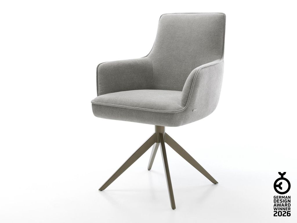 DELIFE Drehstuhl Heira-Flex mit Armlehnen Strukturstoff Soft Grau Kreuzgestell breit Effektfinish Titan 360° drehbar Wippfunktion Taschenfederkern