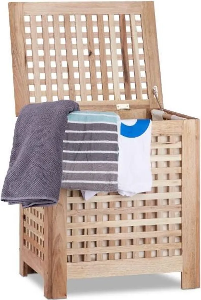 Panier à linge en noyer avec sac en tissu - Finition Premium Naturelle