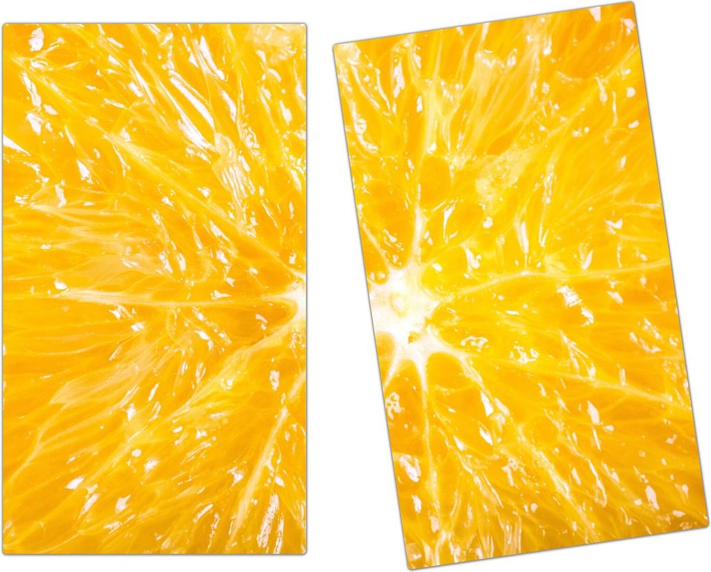 Spritzschutz Herdabdeckplatte Schneidebrett aus Glas Saftige Orange 2-Teilig (60x52cm)