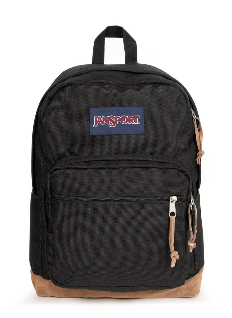 JanSport Right Pack Noir - Sac à dos iconique avec fond en cuir véritable