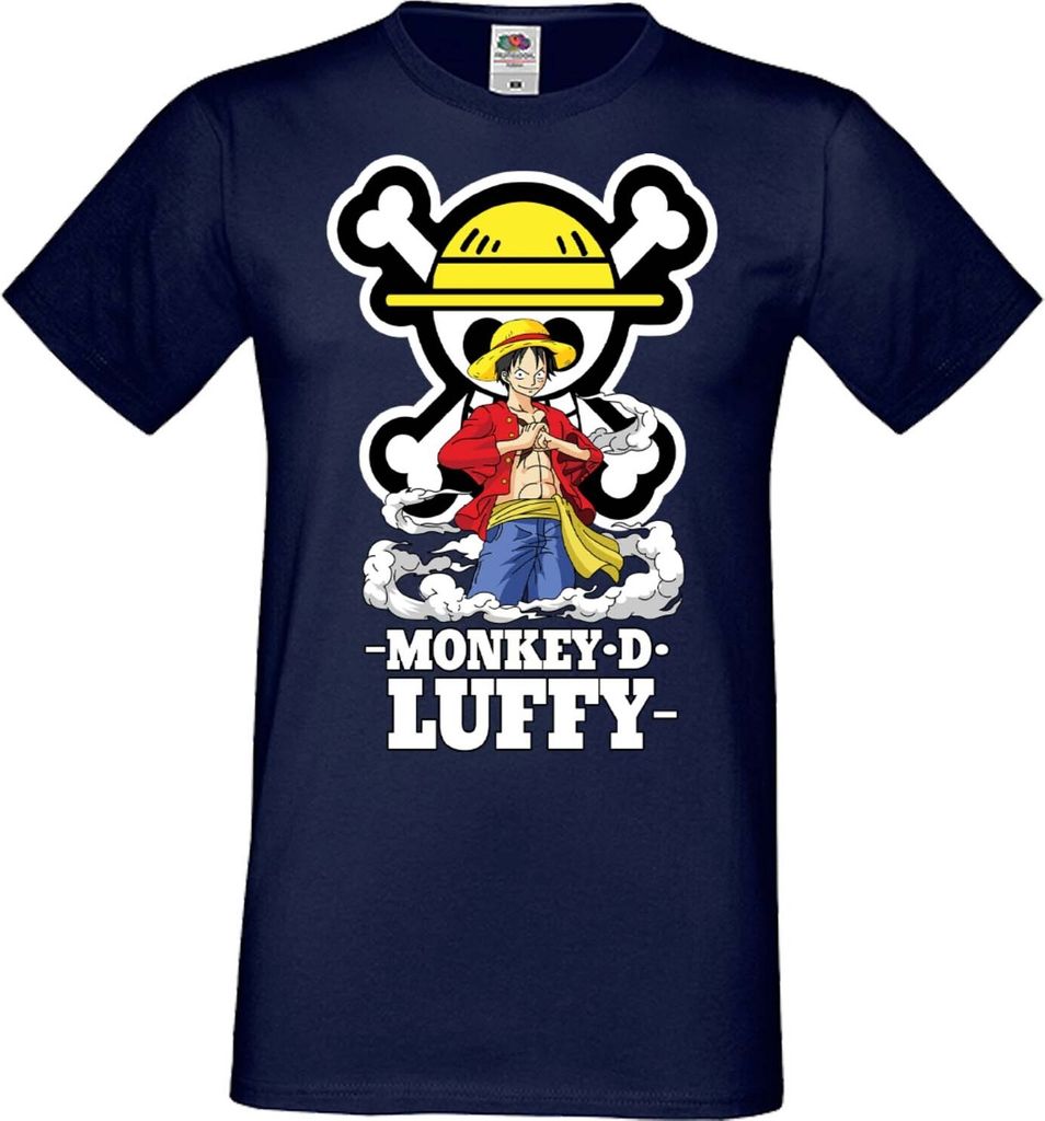Herren T-Shirt Manga Anime One Manga Piece Anime 07 Monkey Straw, Man XL / Dunkelblau
