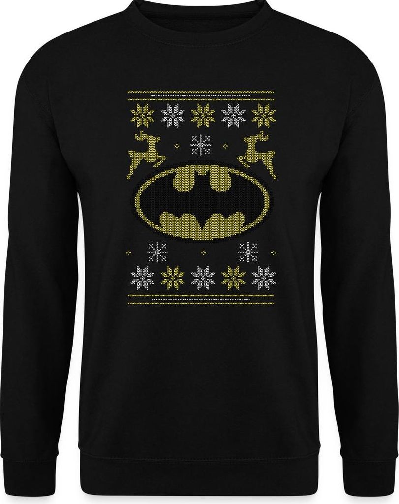 Spreadshirt Justice League Batman Logo Ugly Christmas Uni Pullover, L, Schwarz