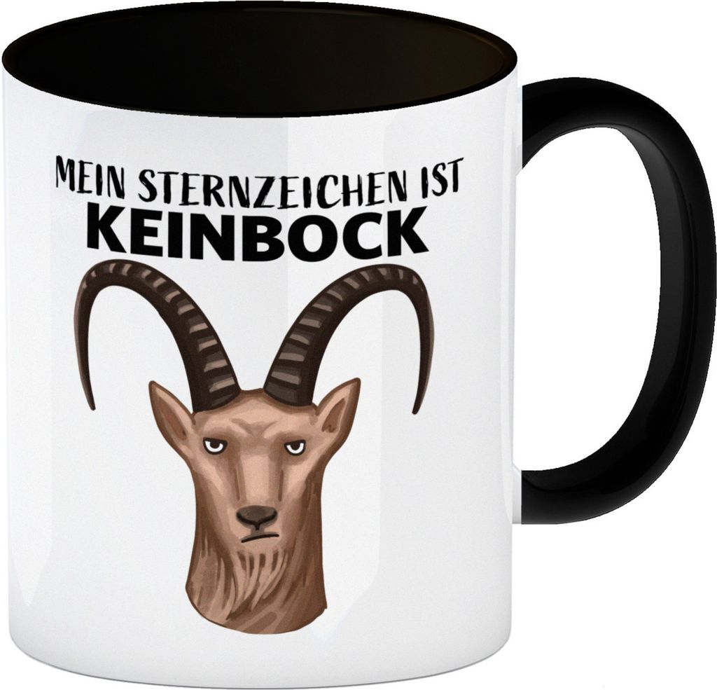 Mein Sternzeichen ist Keinbock Comic Kaffeebecher Schwarz