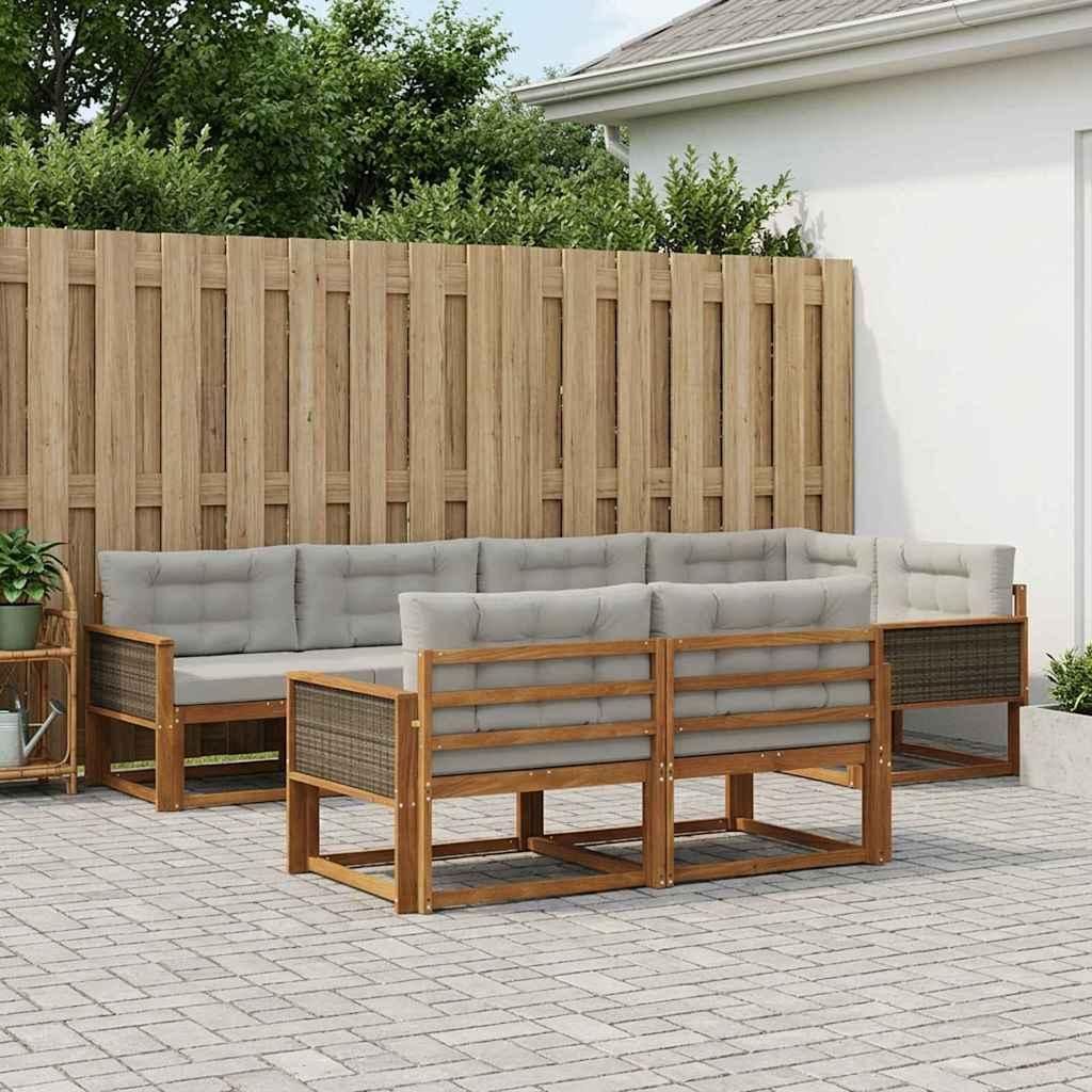 Möbel Outdoor-Sofagarnitur mit Kissen 7 pcs Natur und HellgrauGartensofas - Gartensofas c911