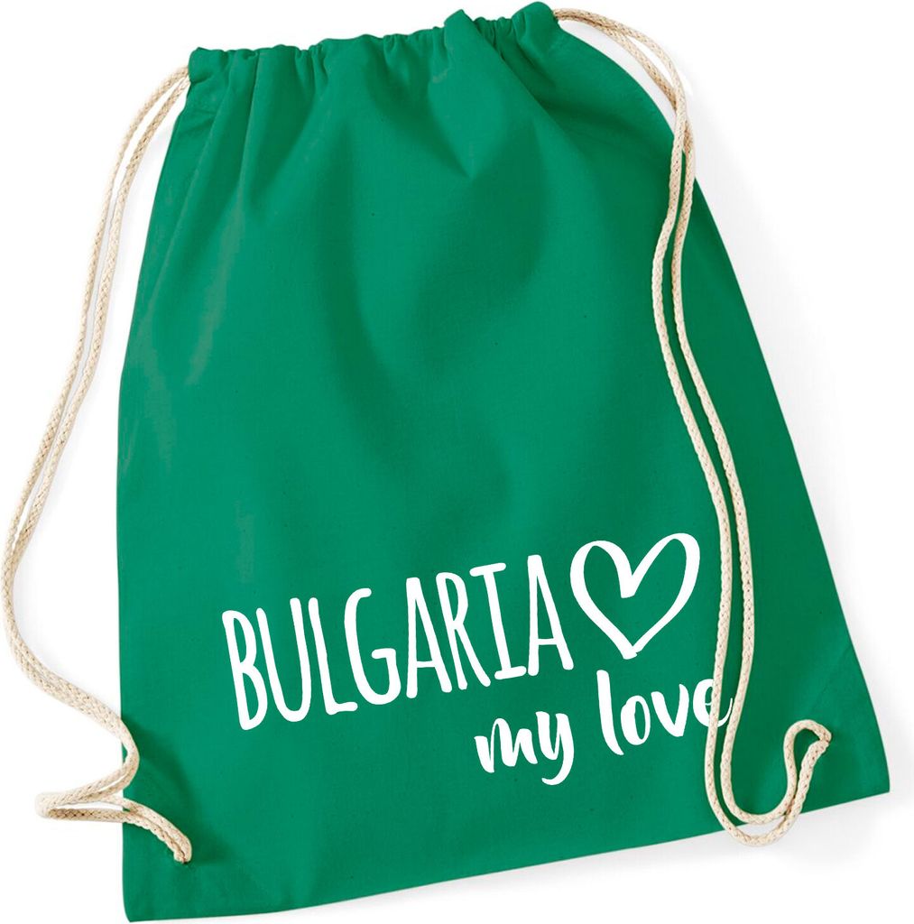 Huuraa Turnbeutel Bulgaria my love 12 Liter Kelly Green Baumwolle Rucksack Geschenkidee
