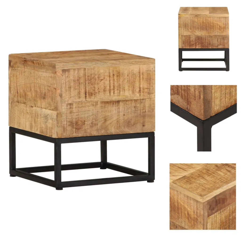 Petite table basse carrée en bois massif manguier style industriel