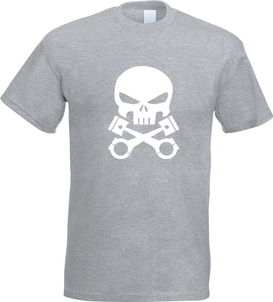 Kiwistar - T-Shirt - Graumeliert - Kolben Skull Schädel Motiv Bedruckt Funshirt Design Print - mit Motiv Bedruckt - Funshirt Design - Sport - Frei...