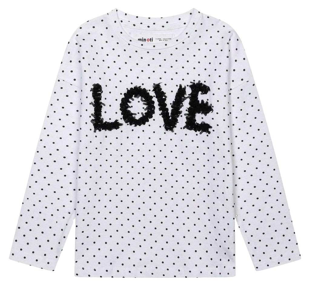 Minoti - T-Shirt für Mädchen, Langärmlig MN384 (98) (Weiß/Schwarz)
