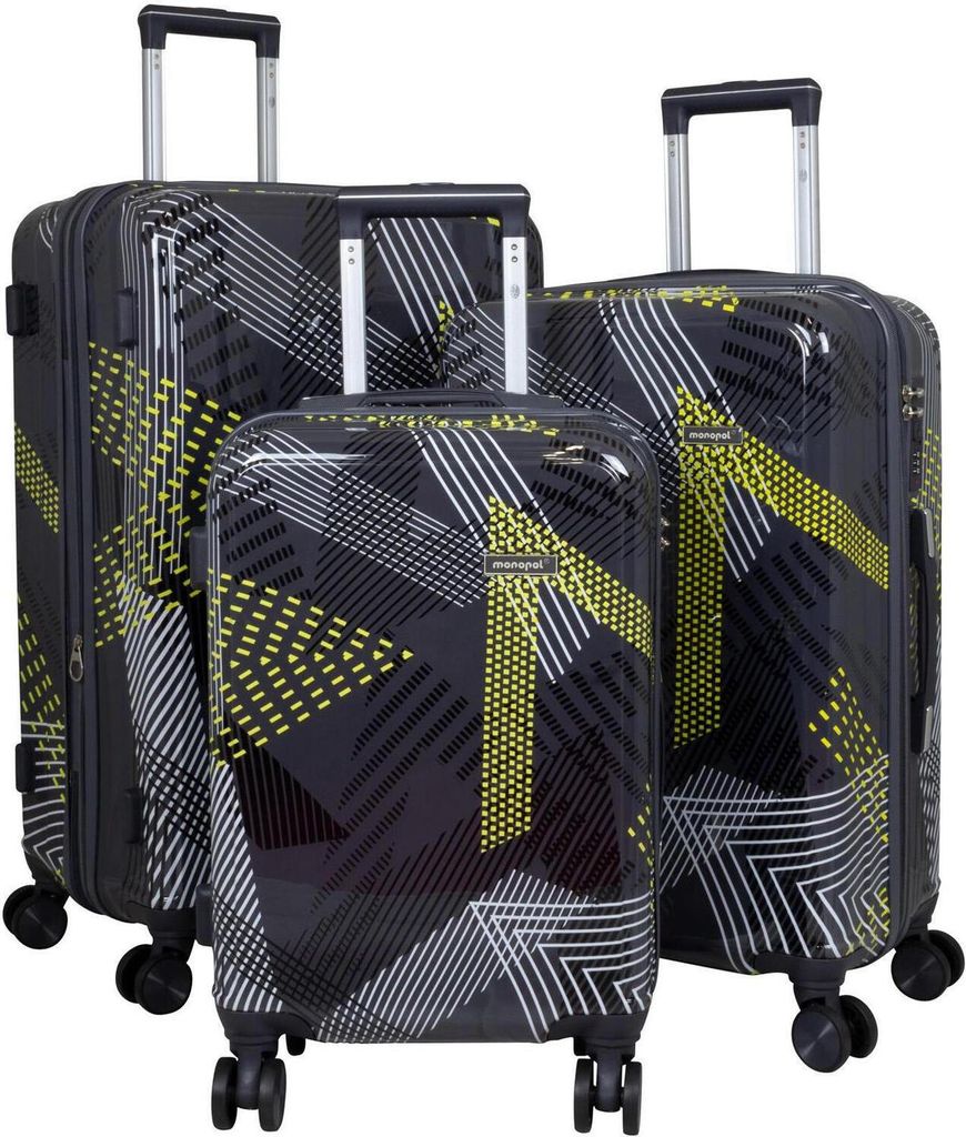 Hartschalen Trolleyset mit Dehnfalte - Varenna Grau mit gelben Akzenten 3tlg. Set (M,L,XL)