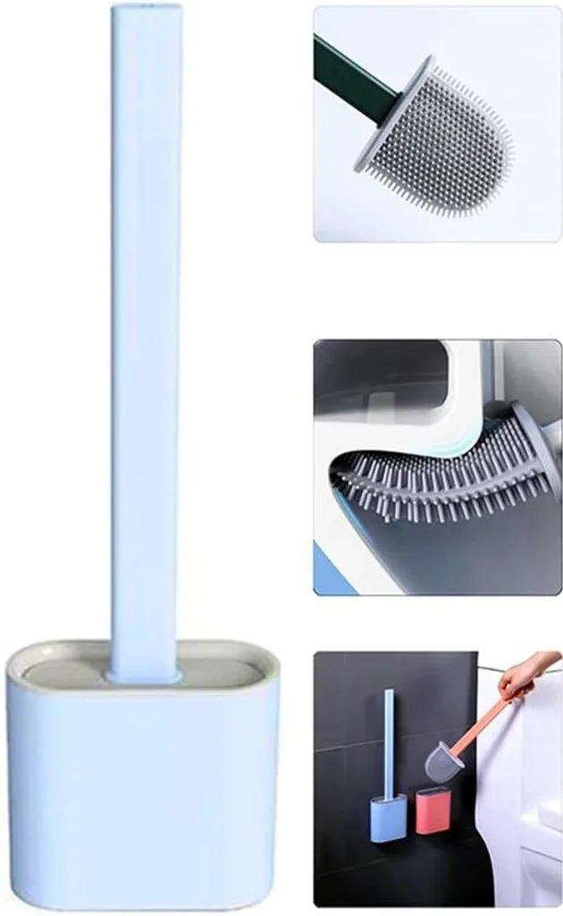Brosse WC en silicone souple et son support ventilé blanc et gris