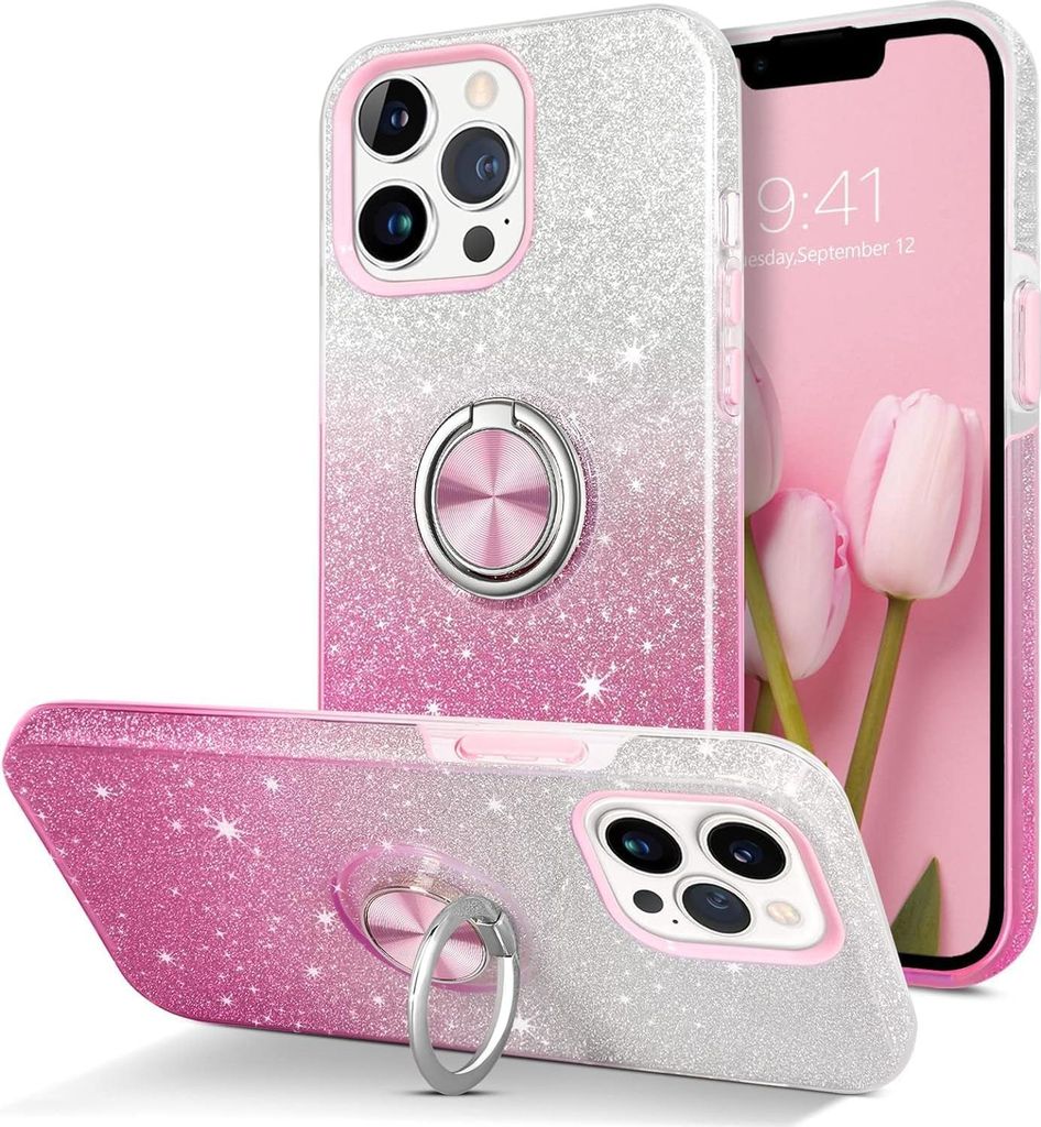 Apple Iphone 13 Pro Hülle Rosa Glitzer Ombre Ring Stand A2483