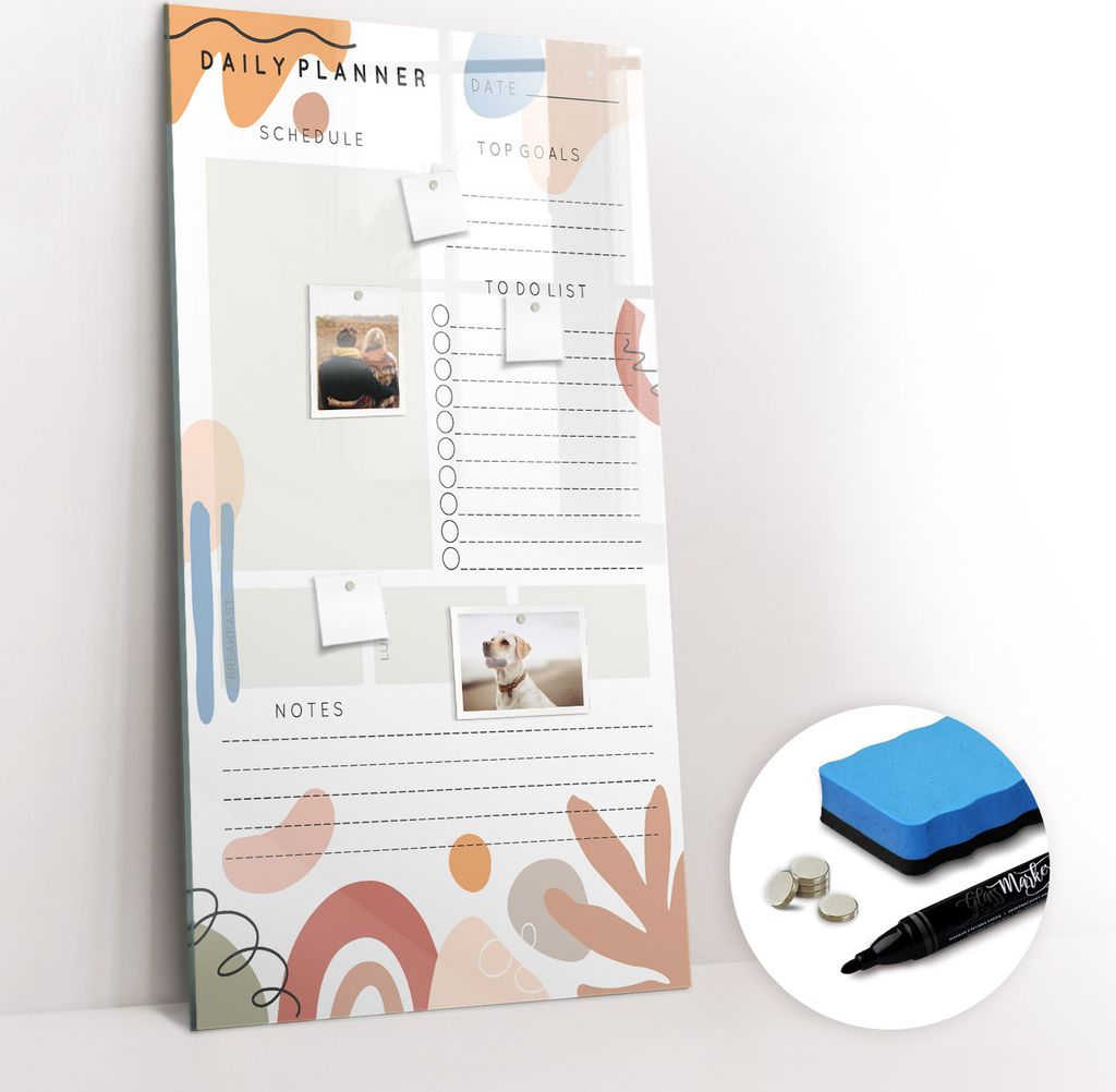 Magnetpinnwand Memoboard - Zubehörsatz - Schwarzer Marker + Schwamm + Magnete - 60 x 120 cm - Tagesplaner