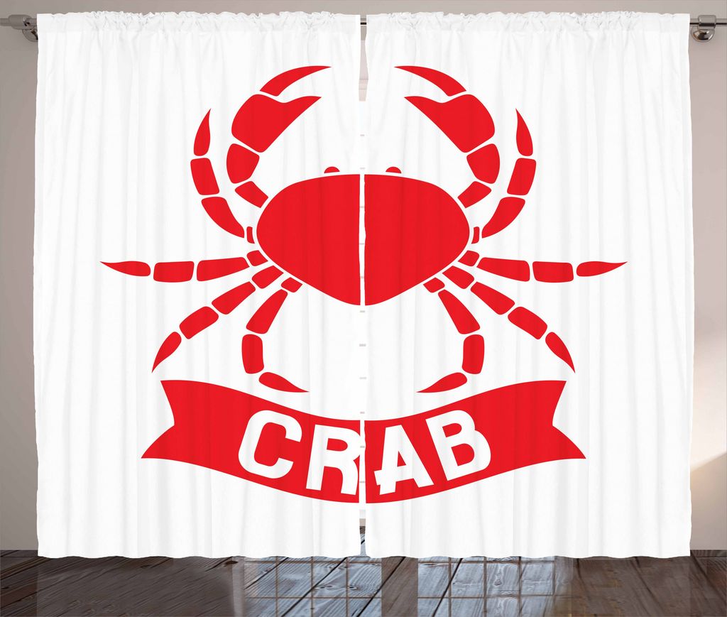 ABAKUHAUS Krabben Rustikaler Gardine, Schalentiere Tier in Rot, Schlafzimmer Kräuselband Vorhang mit Schlaufen und Haken, 280 x 175 cm, Scarlet Weiß