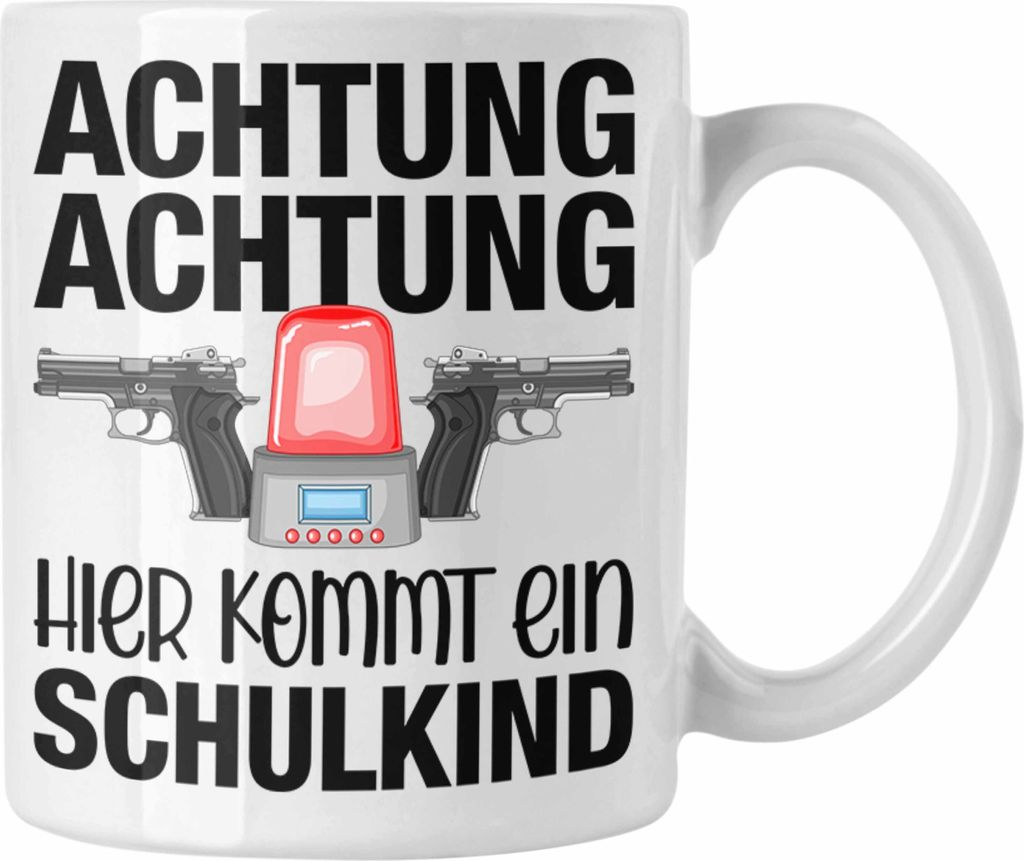 Trendation - Einschulung Junge Achtung Schulkind Geschenk für Schultüte Füllung Tasse Schulstart 1. Schultag Schuleinführung Schulanfang Gesche...
