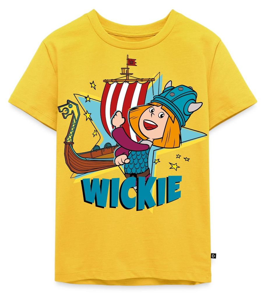 Spreadshirt Wickie Und Die Starken Männer Wikingerschiff Kinder Premium T-Shirt, 98/104 (2 Jahre), Sonnengelb