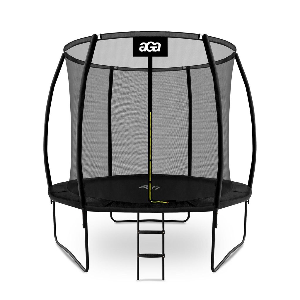 Aga SPORT EXCLUSIVE Trampolin 244 cm 8 ft Schwarz, Kindertrampolin, Gartentrampolin mit Sicherheitsnetz + Schutznetz + Leiter