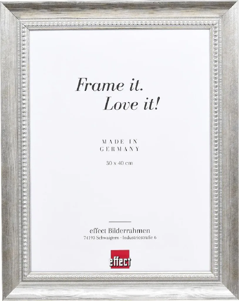 Cornice fantasia in legno massiccio profilo 28 argento 10x15 cm vetro trasparente