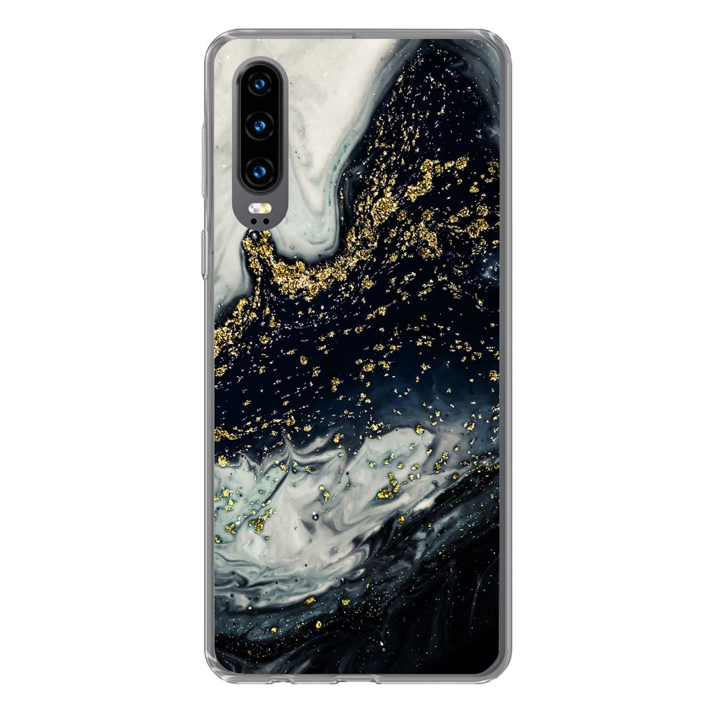 MuchoWow Handyhülle Schutzhülle Hülle für Huawei P30 Marmor - Naturstein - Gold Silikon Softcase Handy Hülle - Kartenbesitzer