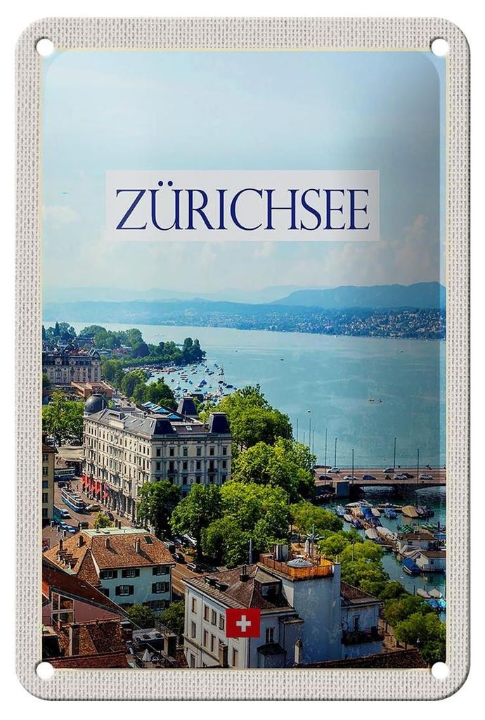 Blechschild Reise 12x18cm Schweiz Zürichsee Wald Stadt Gebirge Schild