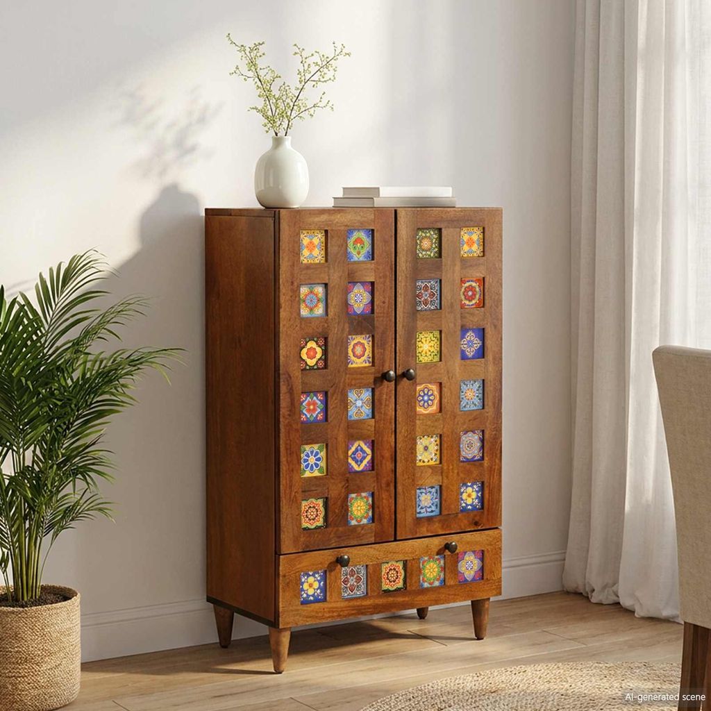 vidaXL Hoge kast, walnootkleur, 60 x 33,5 x 100 cm, massief Productafbeelding 