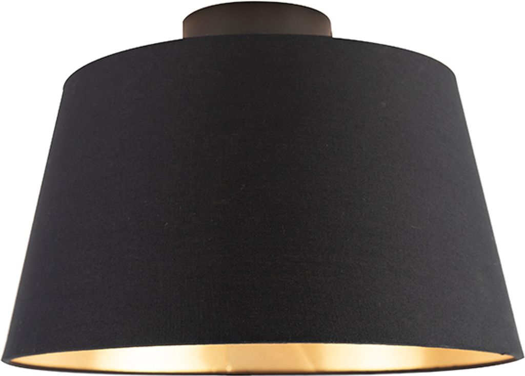 QAZQA - Klassisch I Antik Deckenleuchte I Deckenlampe I Lampe I Leuchte mit Baumwollschirm schwarz mit Gold I Messing 32 cm - Combi schwarz I Wohnz...