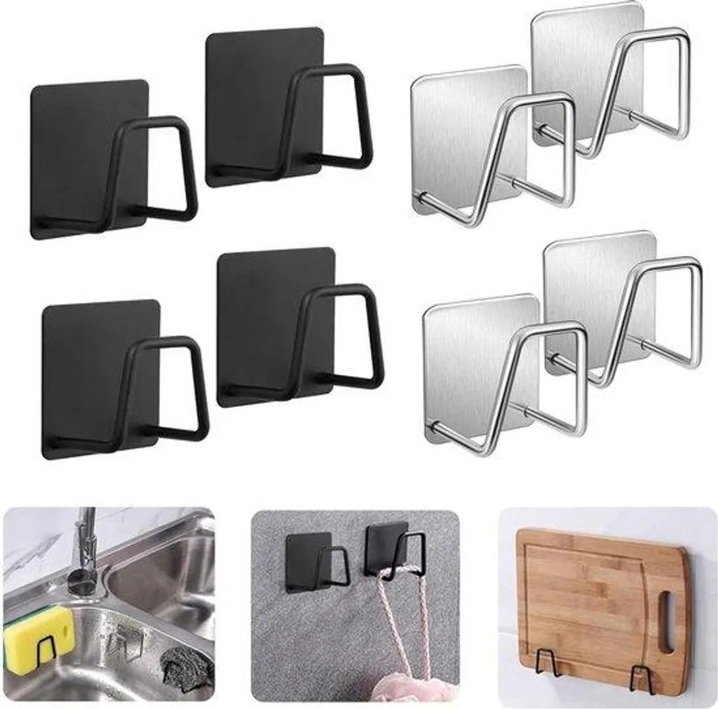 Étagère murale de cuisine argentée et noire 8 pièces kit étanche Inox