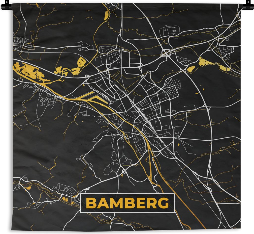 MuchoWow Wandteppich Wandbehang Bamberg - Stadtplan - Karte - Gold - Deutschland 60x60 cm Tapisserie Dekoration Wandtuch - Dekorationen - Wand Decke