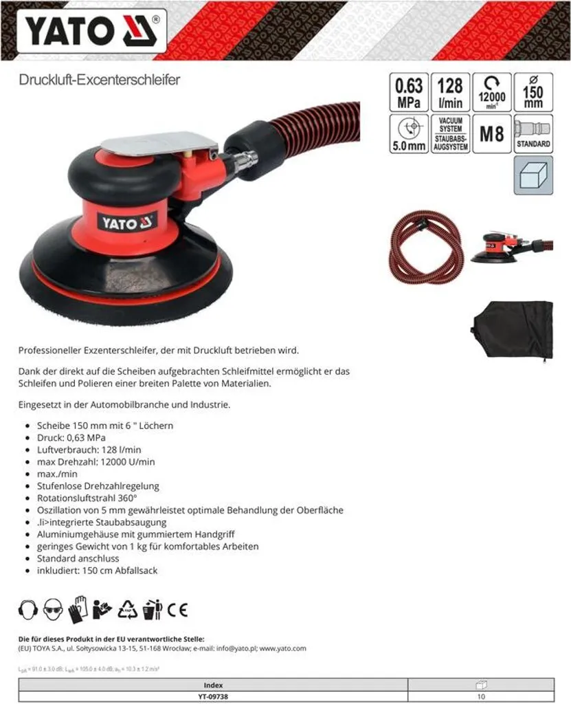 Cale à poncer professionnelle Yato YT-09738 pour plaques de plâtre