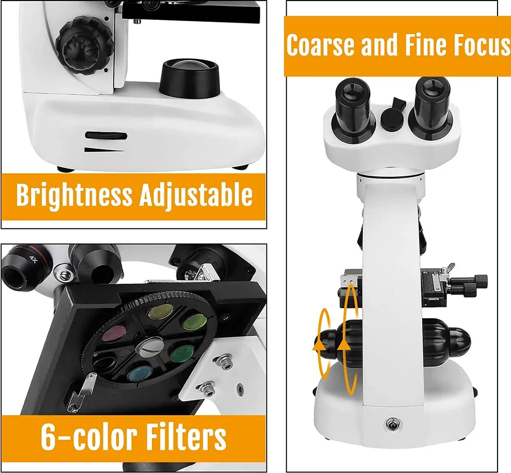 Microscope Optique Haute Précision 1600X avec Double Éclairage LED Réglable