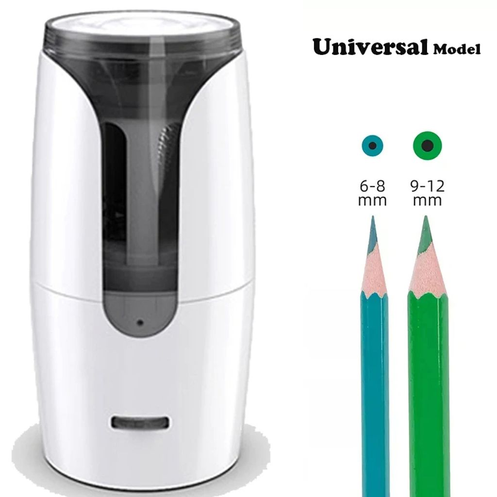 Elektrischer Anspitzer USB – Weiß, leise & wiederaufladbar, für Blei- & Buntstifte (6–12 mm)