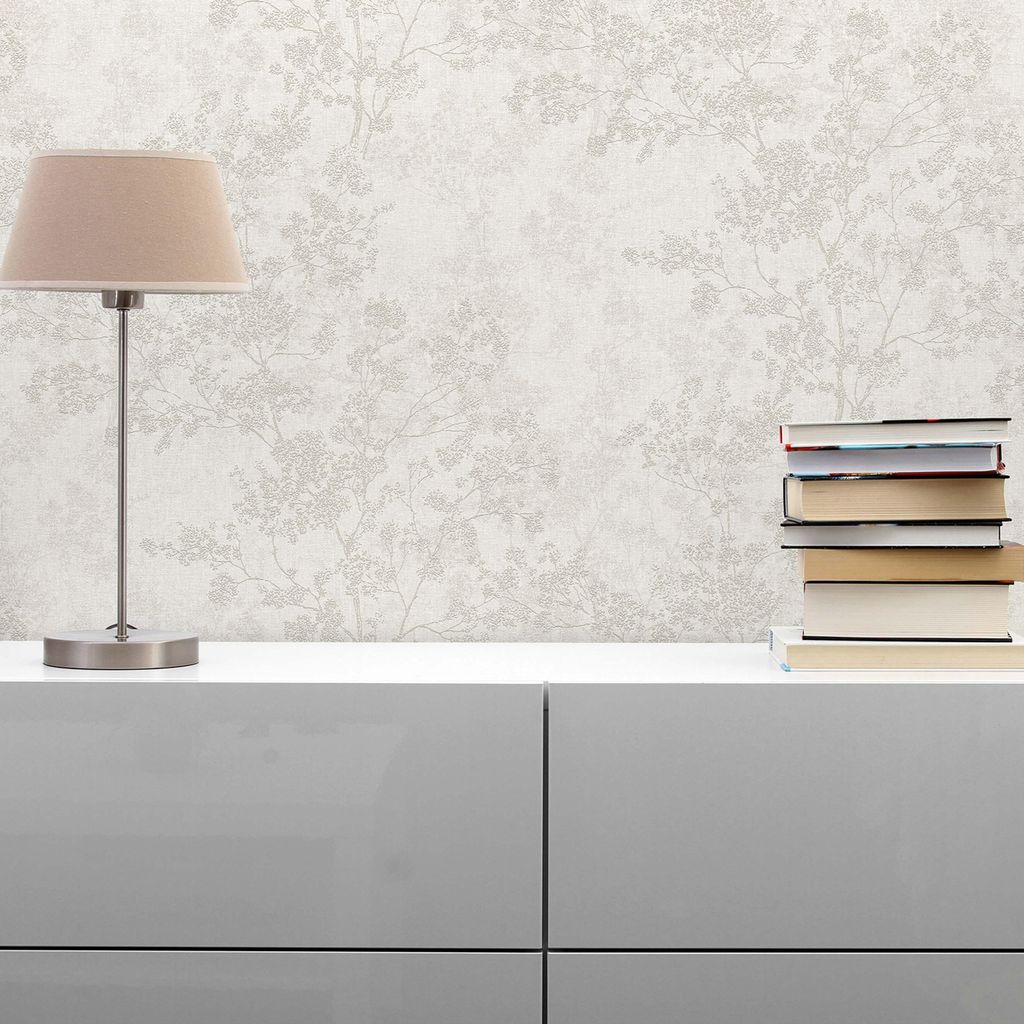 TADESSI Tapete Wald und Blätter Matilde M1-No.371 Vliestapete Beige Creme Waldtapete Wohnzimmer Schlafzimmer Küche