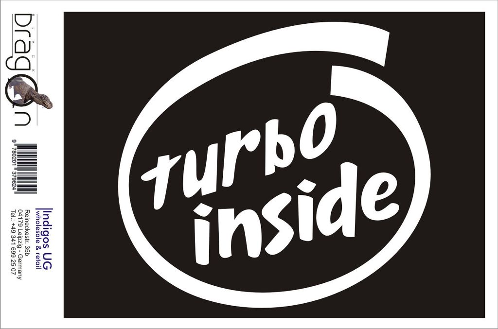 Aufkleber / Autoaufkleber - JDM / Die cut / Auto / OEM - Turbo inside - 120x110 mm weiß - Heckscheibe / Heckscheibenaufkleber