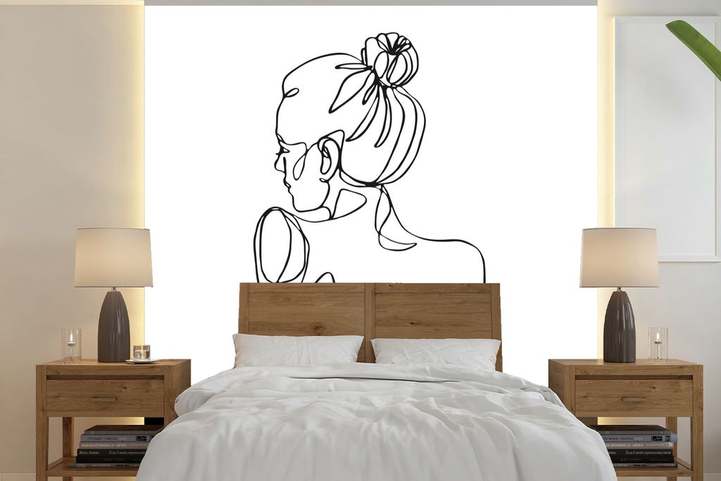 MuchoWow Fototapete für Wohnzimmer oder Schlafzimmer Wandtapete Vinyl Motivtapete Abstrakte Strichzeichnung einer Frau von hinten im Quadrat - 3...