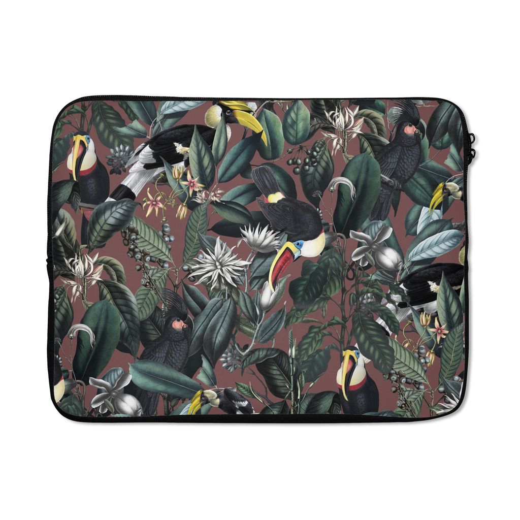 MuchoWow Laptop Hülle 17 Zoll Laptoptasche Blumen - Tukan - Blätter - Zipper - Schutzabdeckung