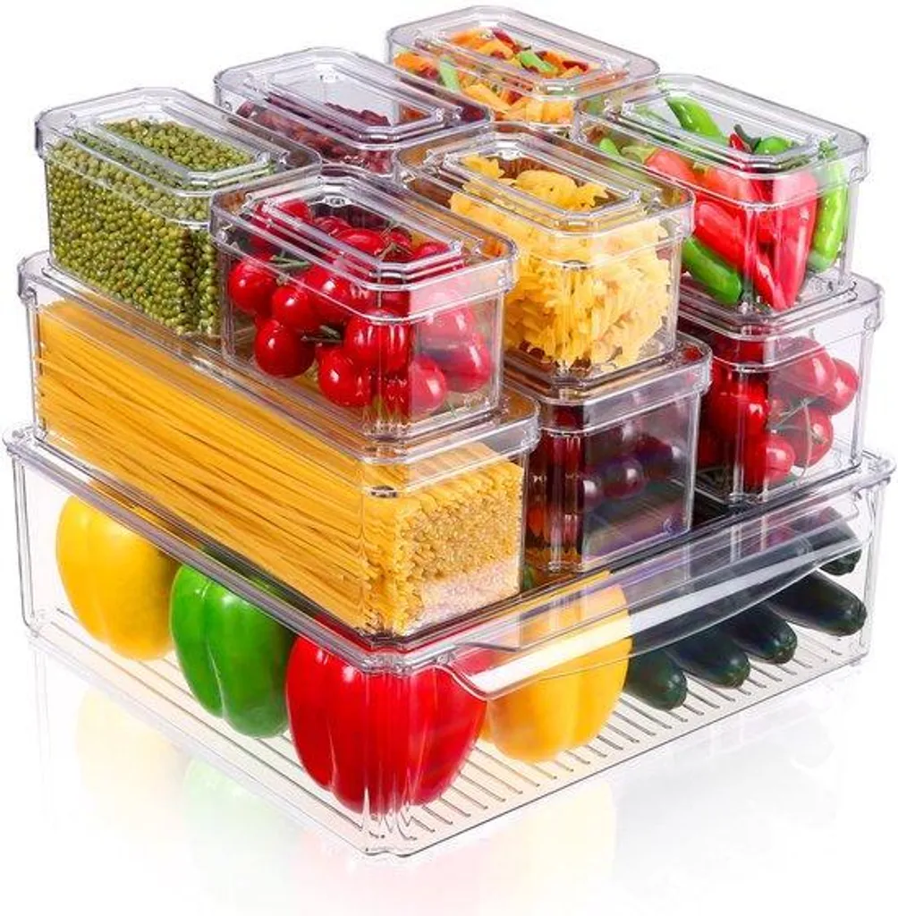 Lot de 10 Organiseurs de Frigo Transparents Empilables sans BPA Cuisine