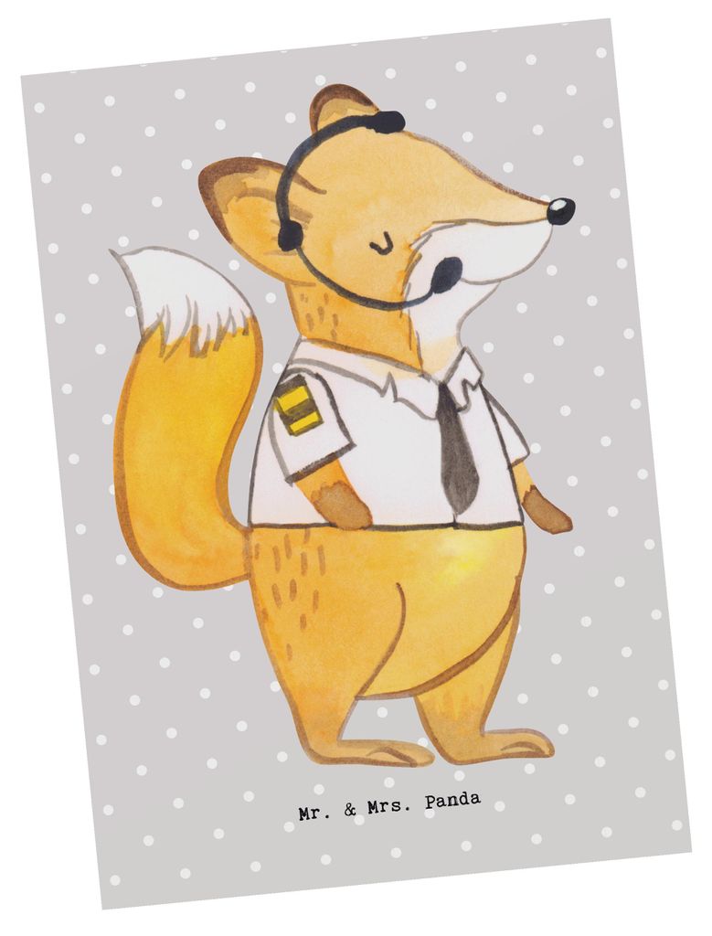 Mr. & Mrs. Panda Postkarte Pilot Herz - Grau Pastell - Produktbild 