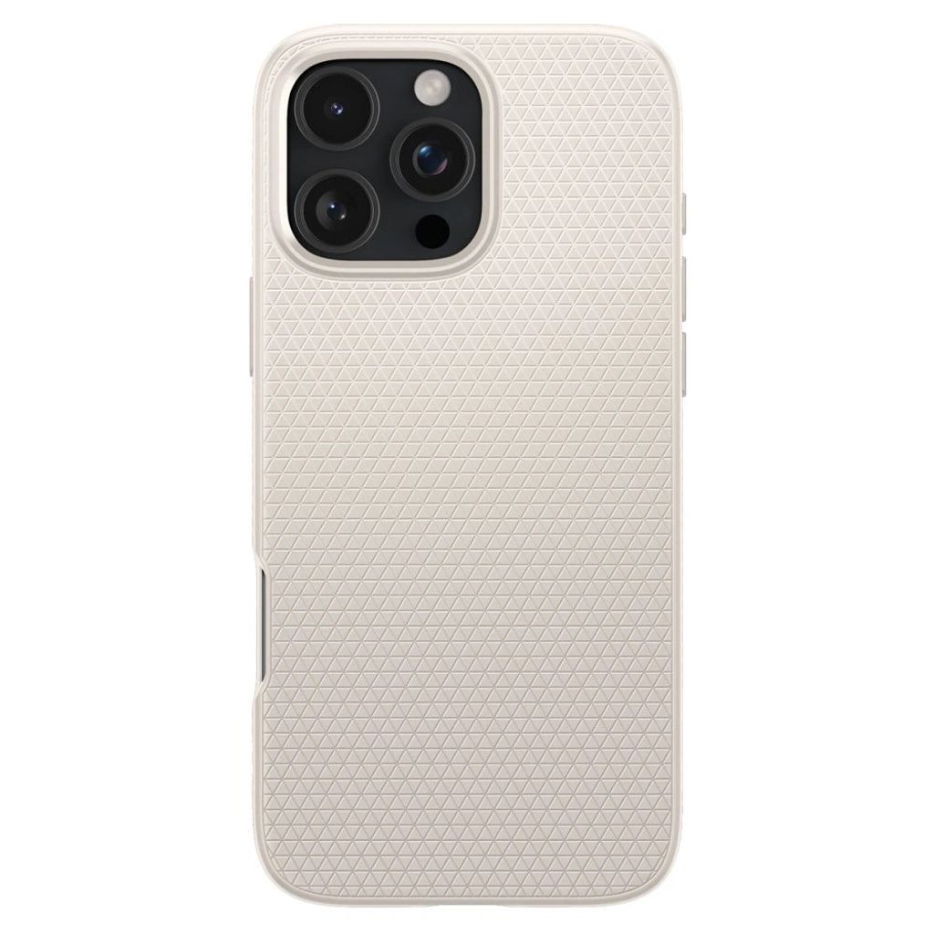 A beige iPhone case with a textured pattern is shown against a white background.