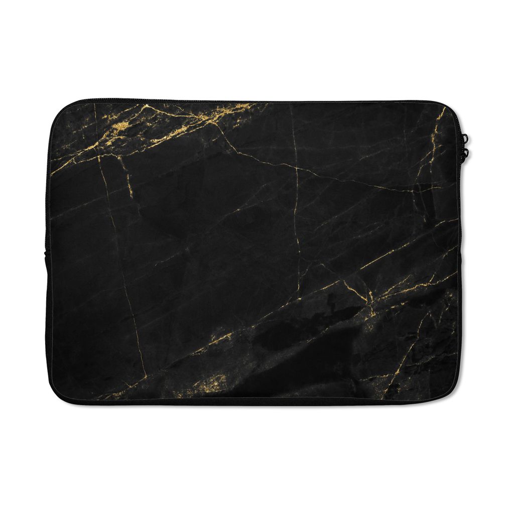 MuchoWow Laptop Hülle 13 Zoll Marmor - Schwarz - Gold - Chic - Marmoroptik - Design Laptoptasche - Laptophülle - Sleeve - Rundumschutz