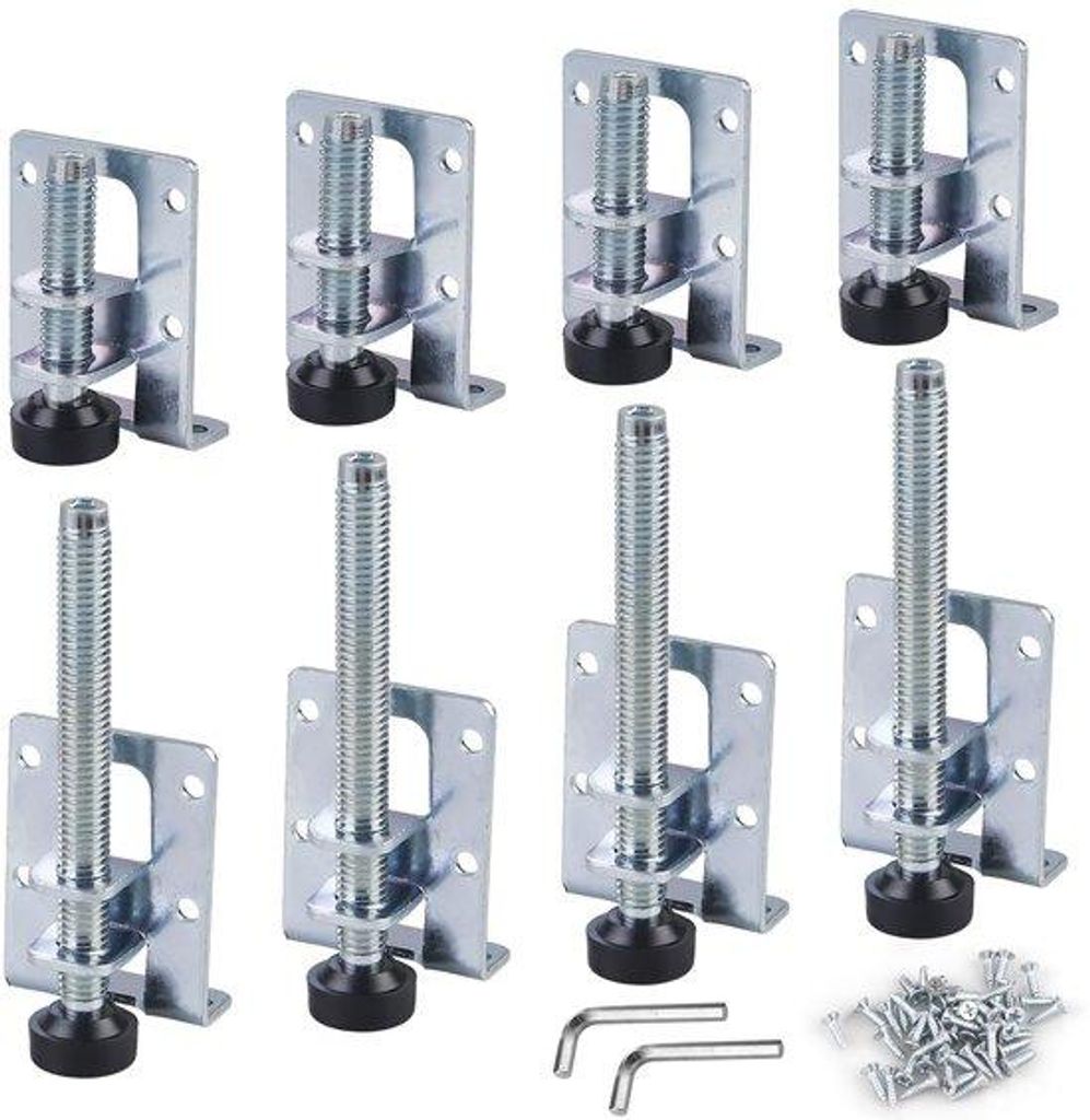 Set aus 8 Verstell- oder Anpassbaren Fußplatten für Stabile Arbeitsflächen und Tische.