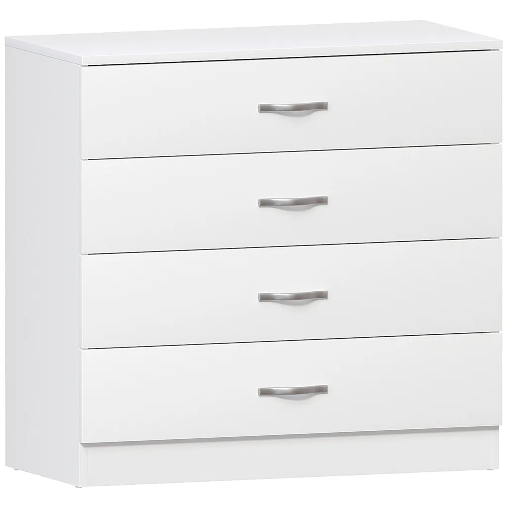 Commode de chambre blanche à 4 tiroirs Riano - Mobilier bois et métal